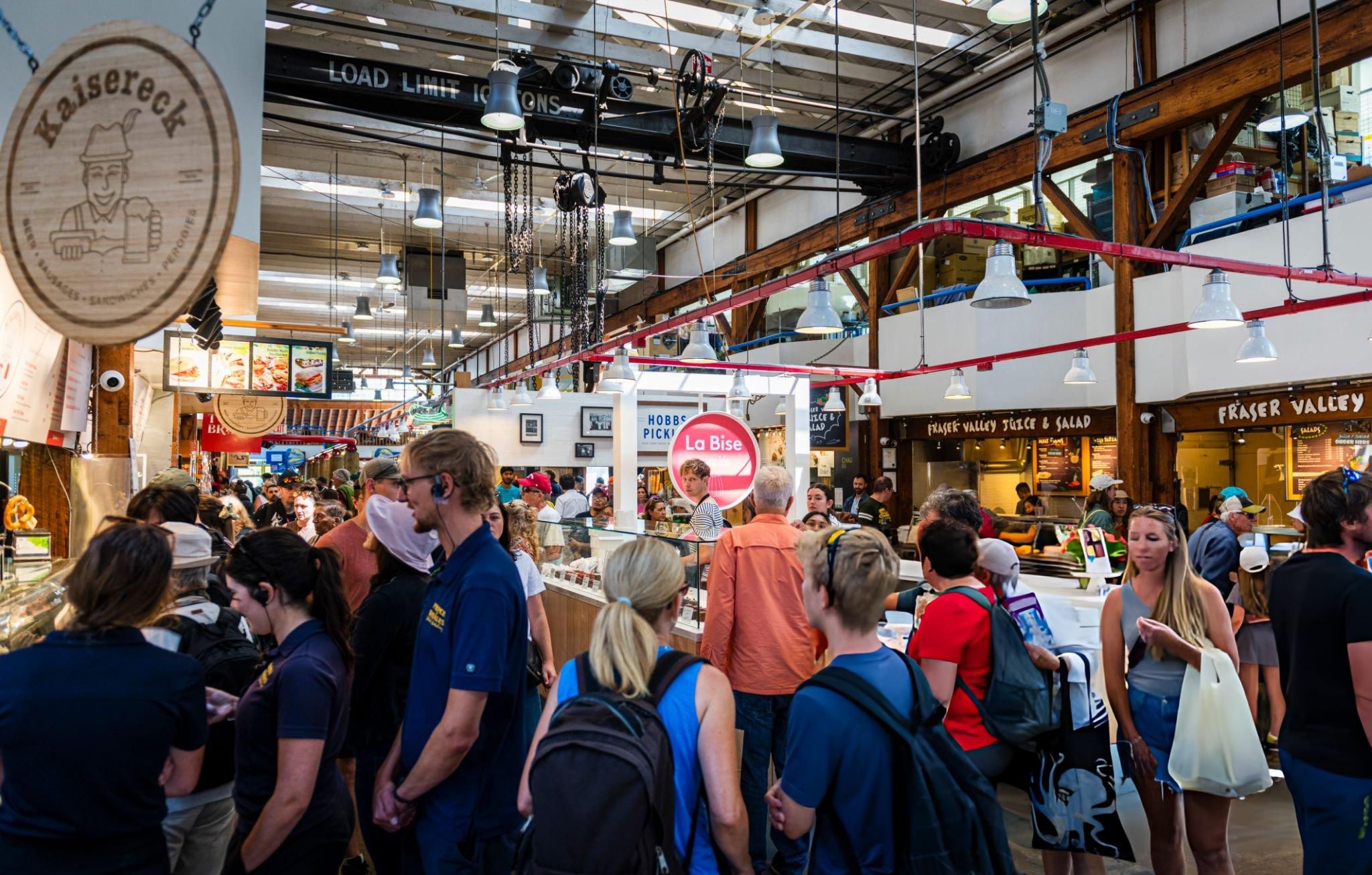 Granville Island Food Market with a lot of different fresh food in Vancouver